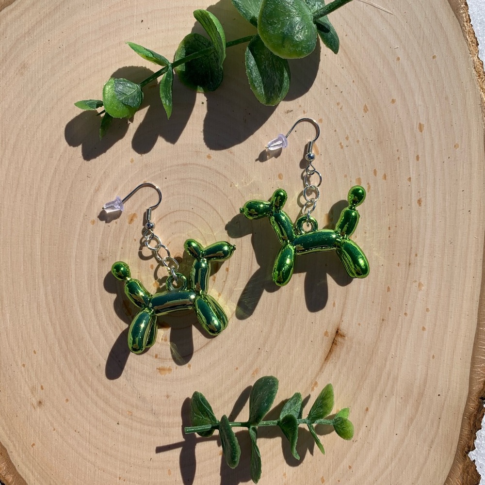 Metallic Green Balloon Dog Earrings